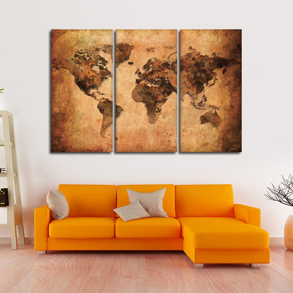 Terracotta World Map Multi Panel Canvas Wall Art