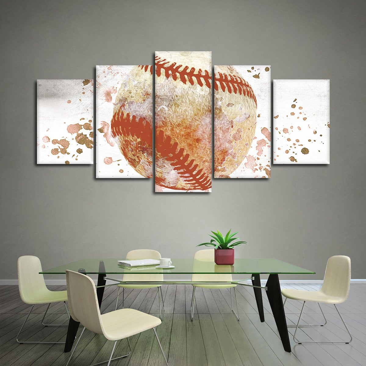 Textured Baseball Multi Panel Canvas Wall Art