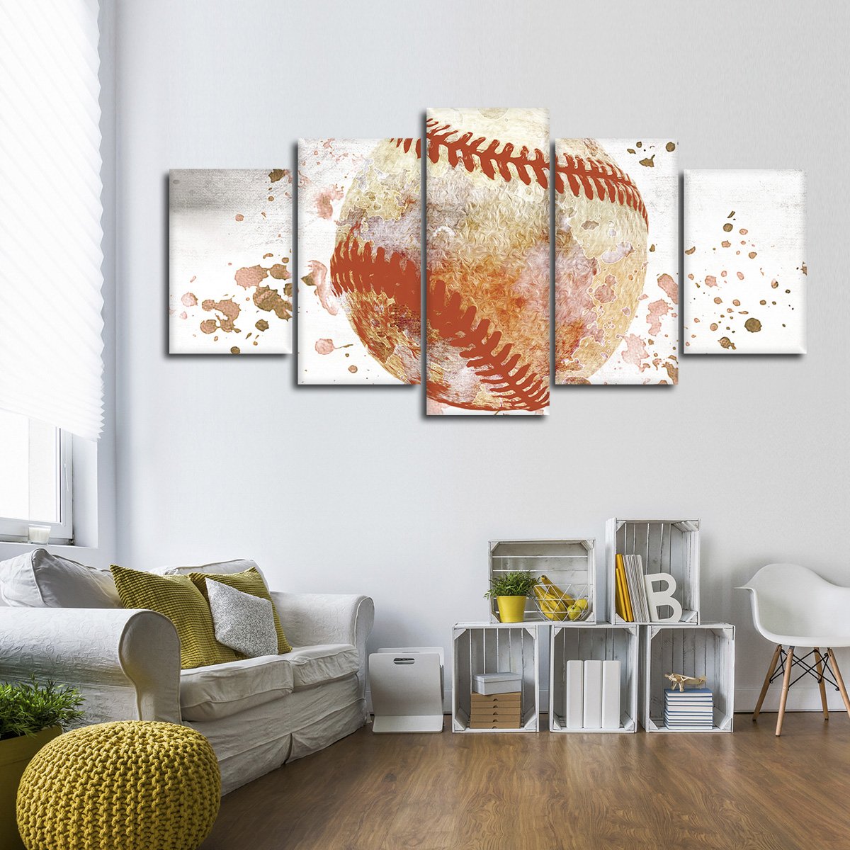 Textured Baseball Multi Panel Canvas Wall Art