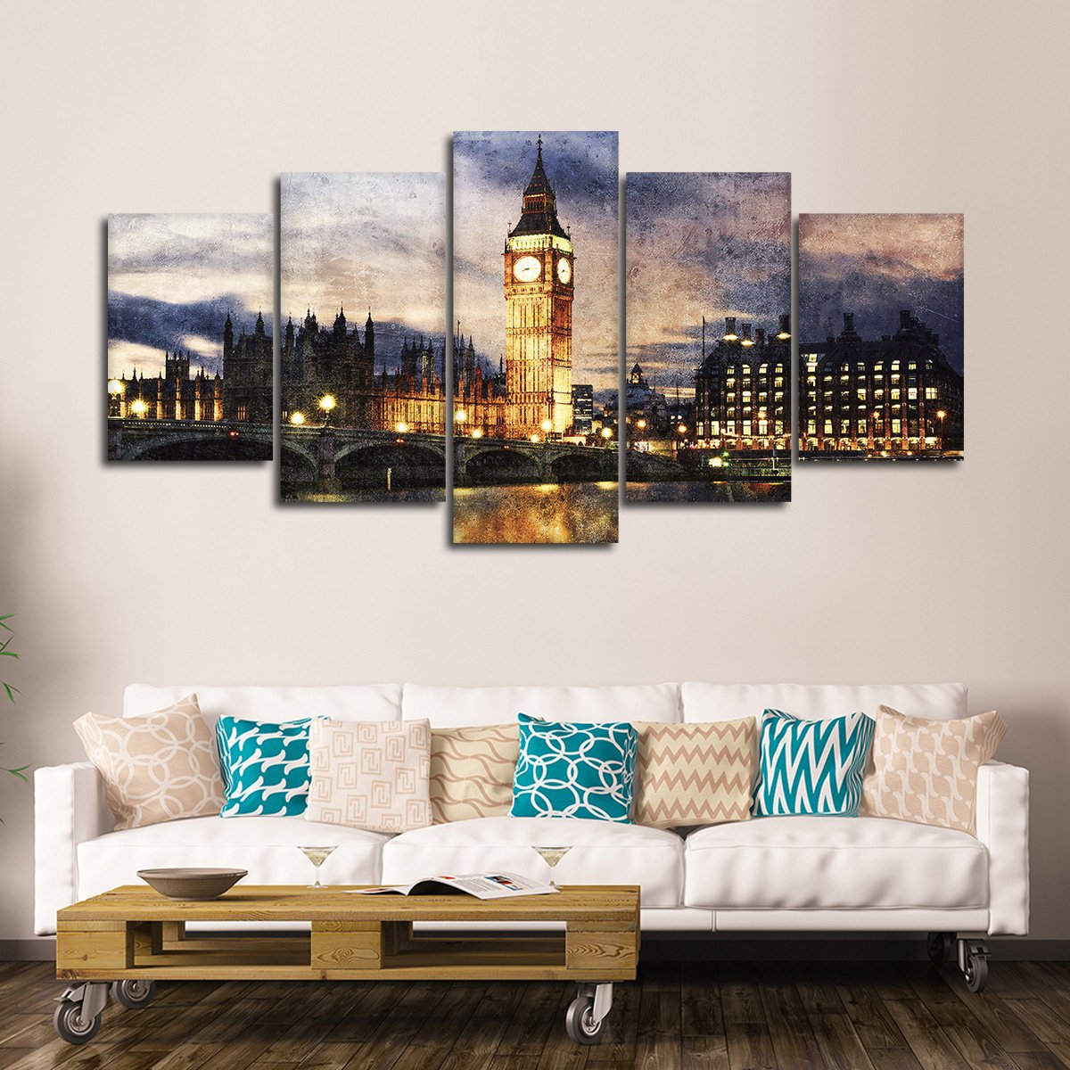 Textured Big Ben At Dusk Multi Panel Canvas Wall Art