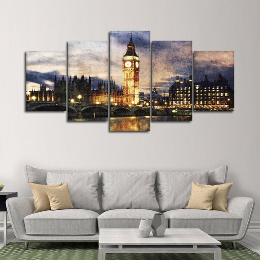 Textured Big Ben At Dusk Multi Panel Canvas Wall Art