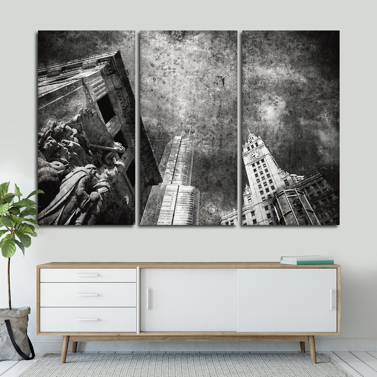 Textured Chicago Skyline Multi Panel Canvas Wall Art