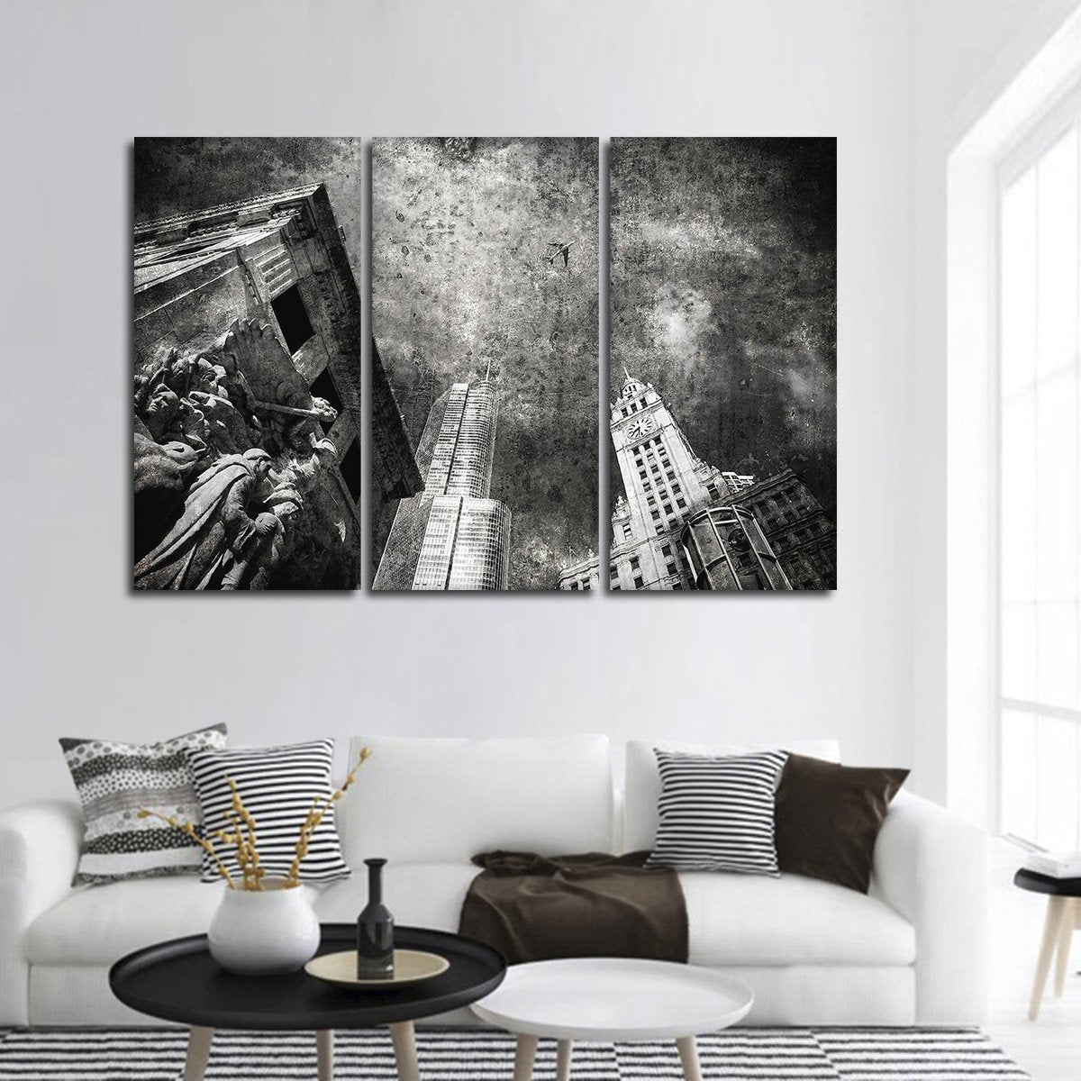 Textured Chicago Skyline Multi Panel Canvas Wall Art
