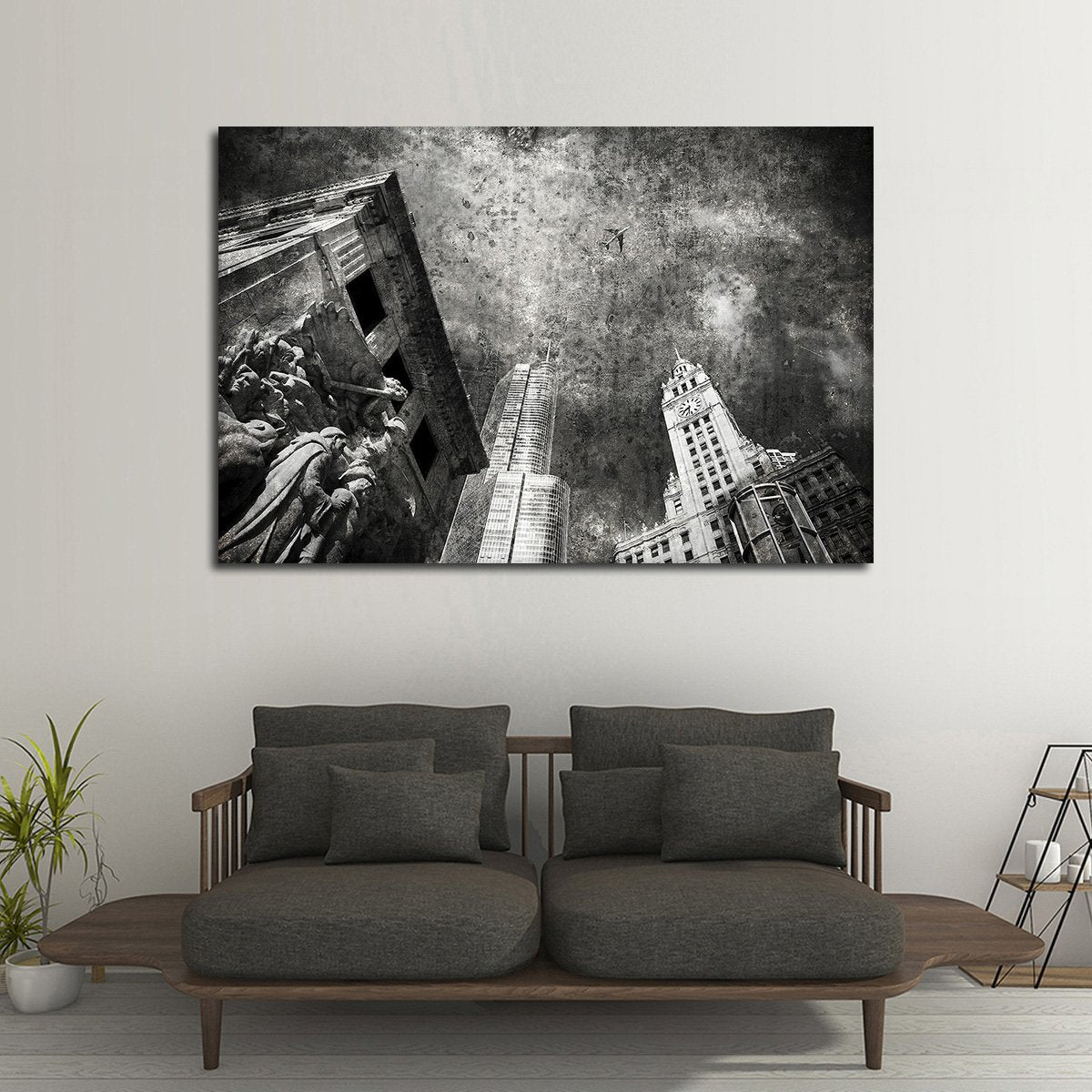 Textured Chicago Skyline Multi Panel Canvas Wall Art