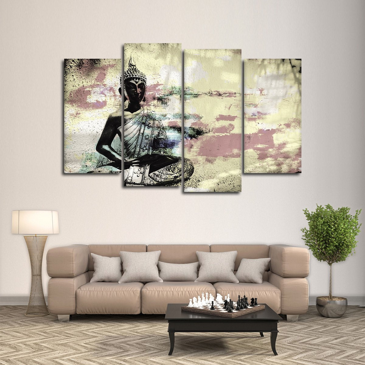 Textured Cinereal Buddha Multi Panel Canvas Wall Art