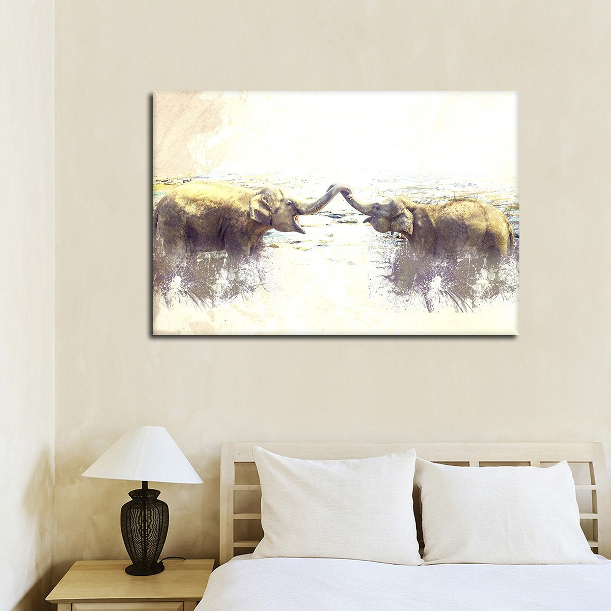 Textured Elephant Bath Multi Panel Canvas Wall Art