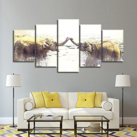 Textured Elephant Bath Multi Panel Canvas Wall Art