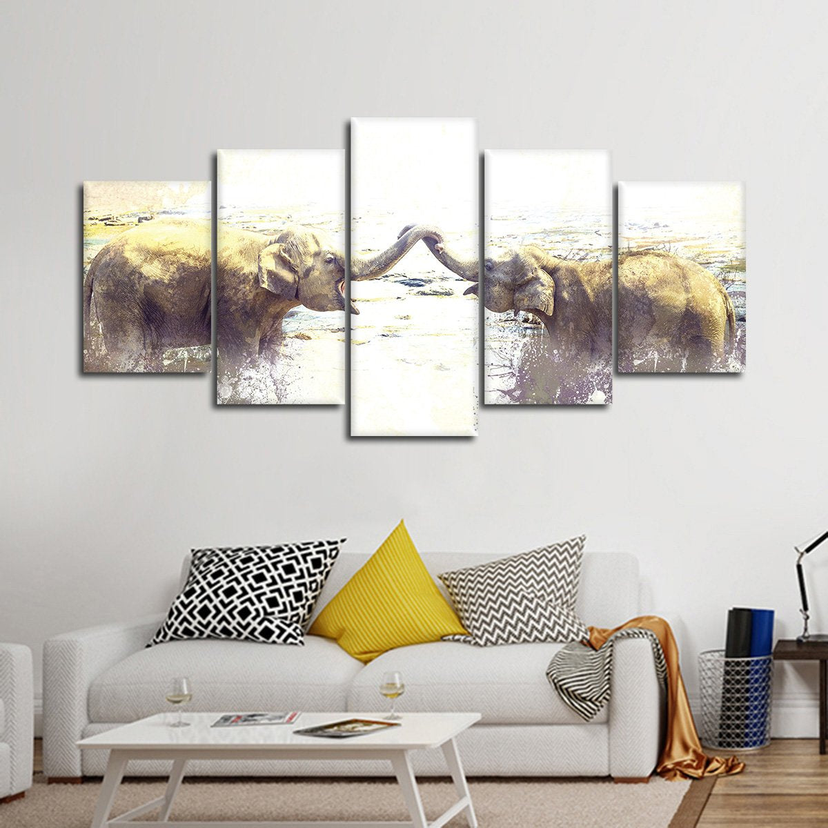 Textured Elephant Bath Multi Panel Canvas Wall Art