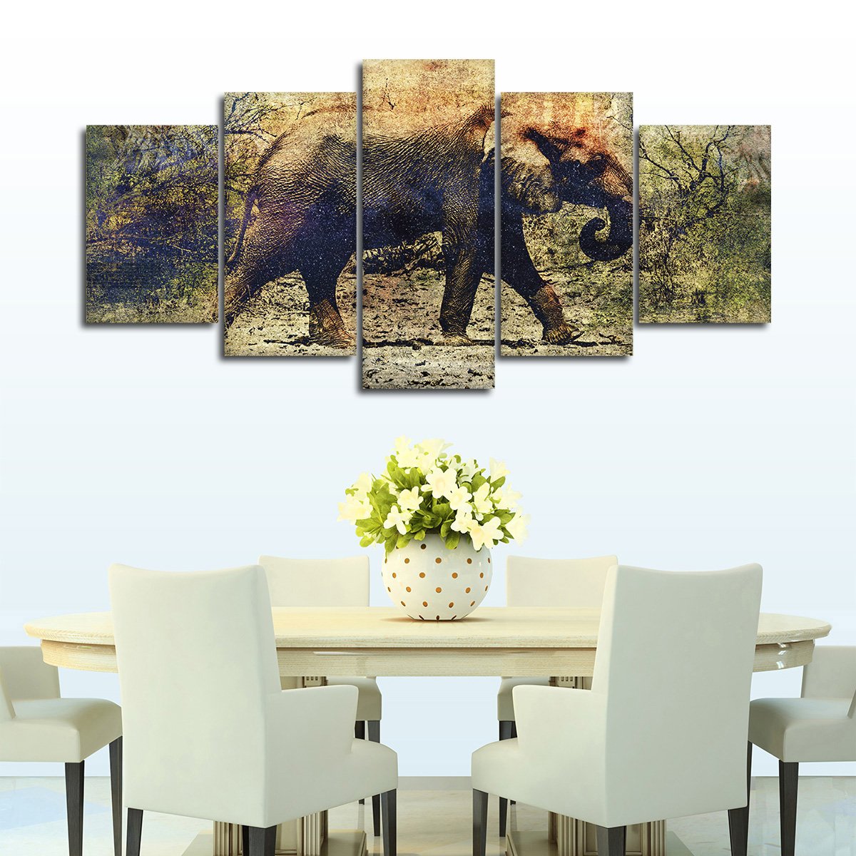 Textured Elephant In Botswana Multi Panel Canvas Wall Art