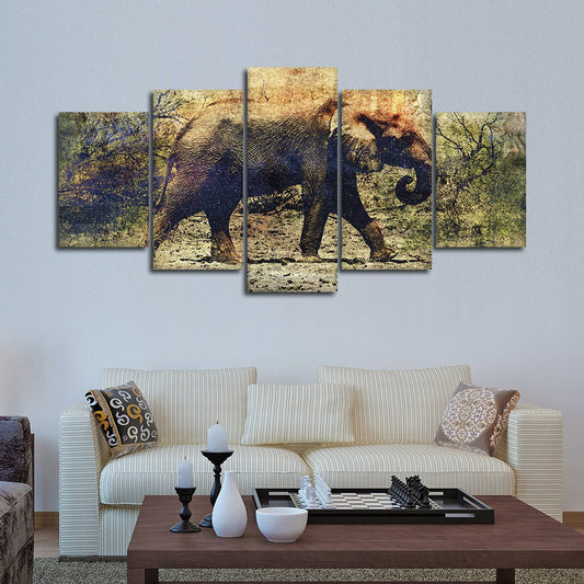 Textured Elephant In Botswana Multi Panel Canvas Wall Art