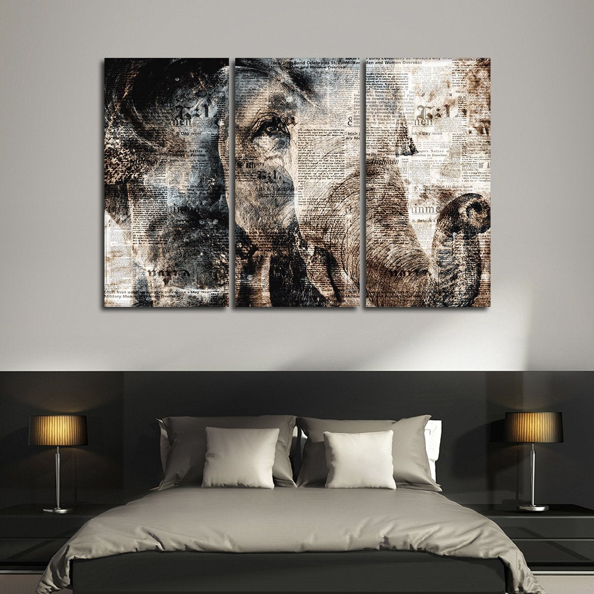 Textured Elephant View Multi Panel Canvas Wall Art