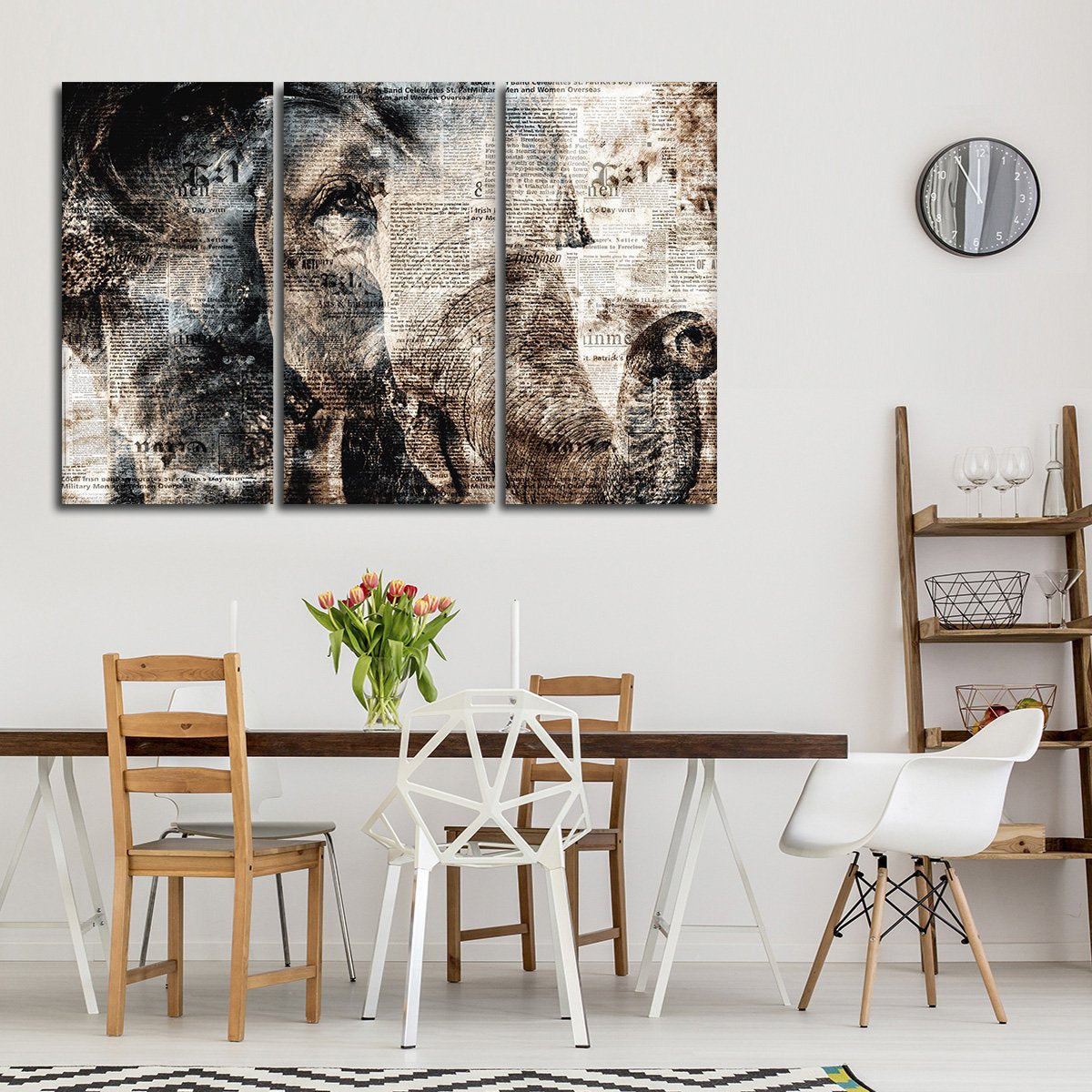 Textured Elephant View Multi Panel Canvas Wall Art