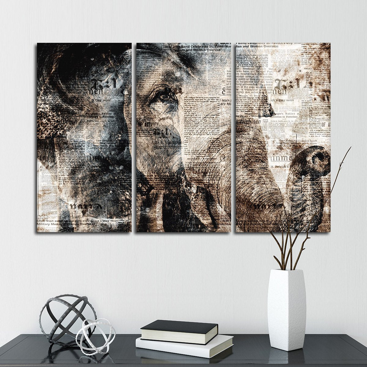 Textured Elephant View Multi Panel Canvas Wall Art