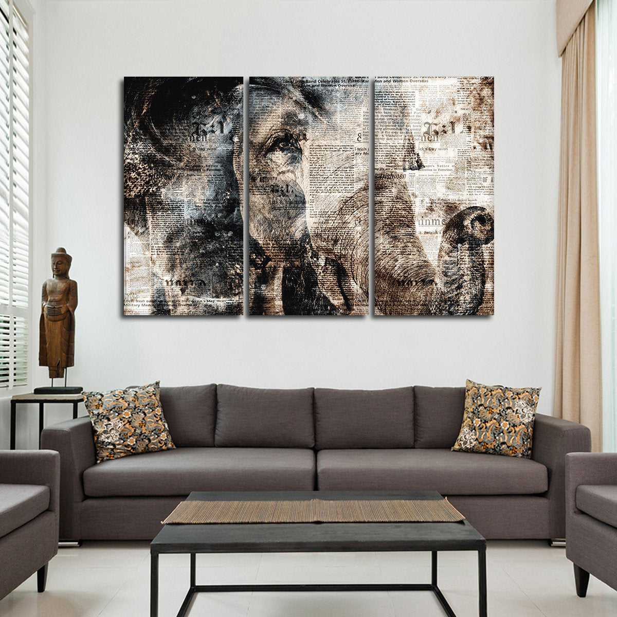 Textured Elephant View Multi Panel Canvas Wall Art