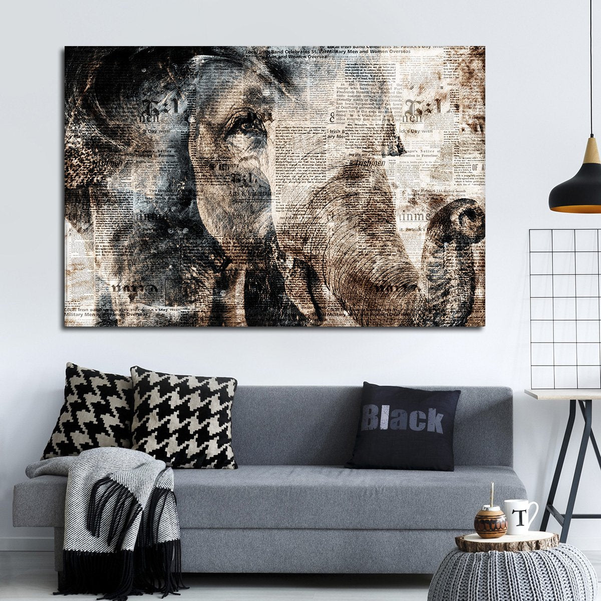 Textured Elephant View Multi Panel Canvas Wall Art