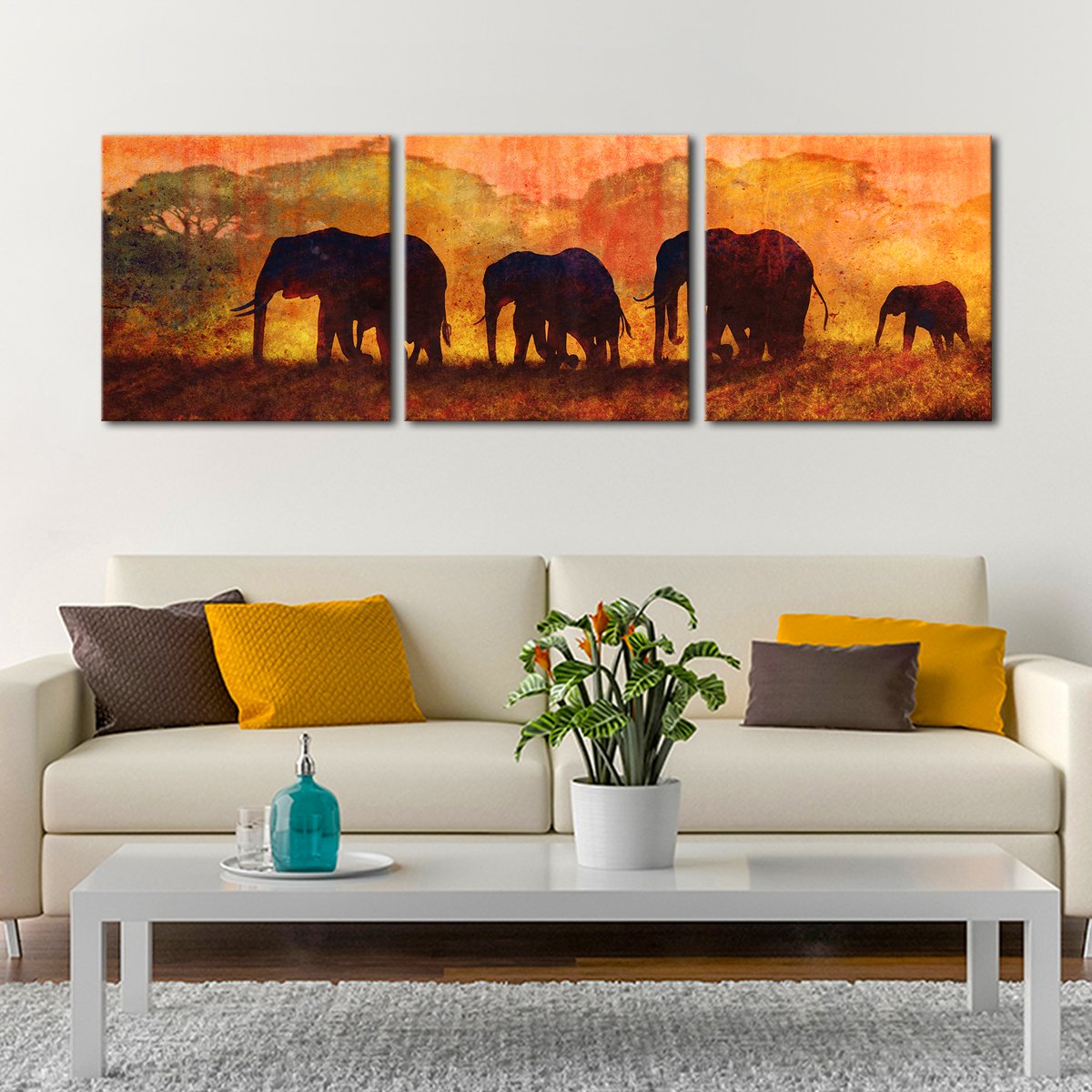 Textured Elephants in Tanzania Multi Panel Canvas Wall Art