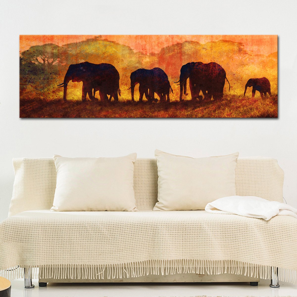 Textured Elephants in Tanzania Multi Panel Canvas Wall Art
