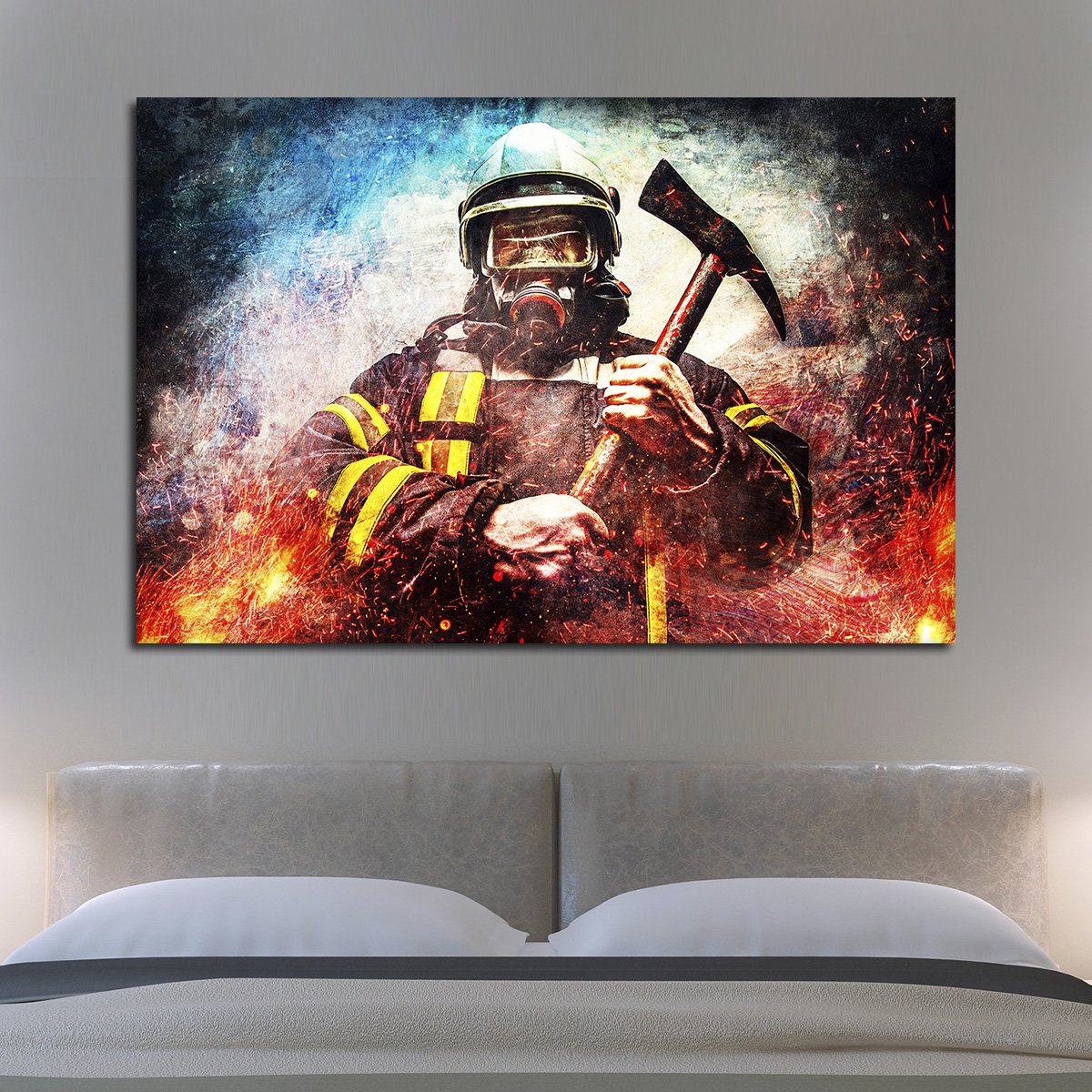 Textured Firefighter Mask Multi Panel Canvas Wall Art