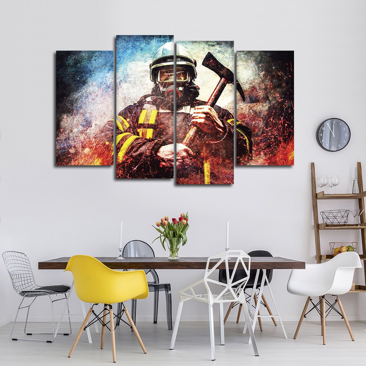 Textured Firefighter Mask Multi Panel Canvas Wall Art