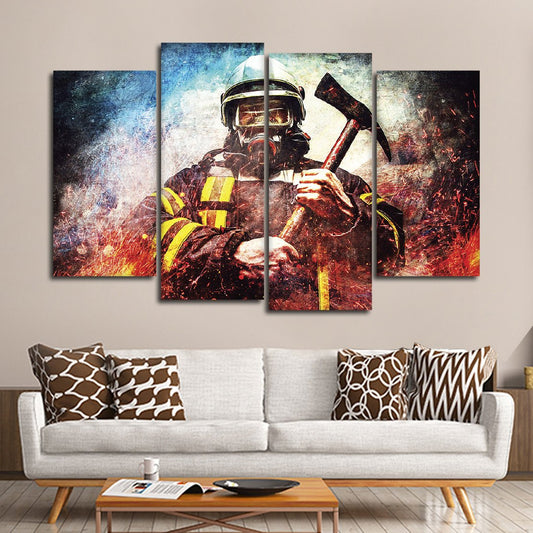 Textured Firefighter Mask Multi Panel Canvas Wall Art