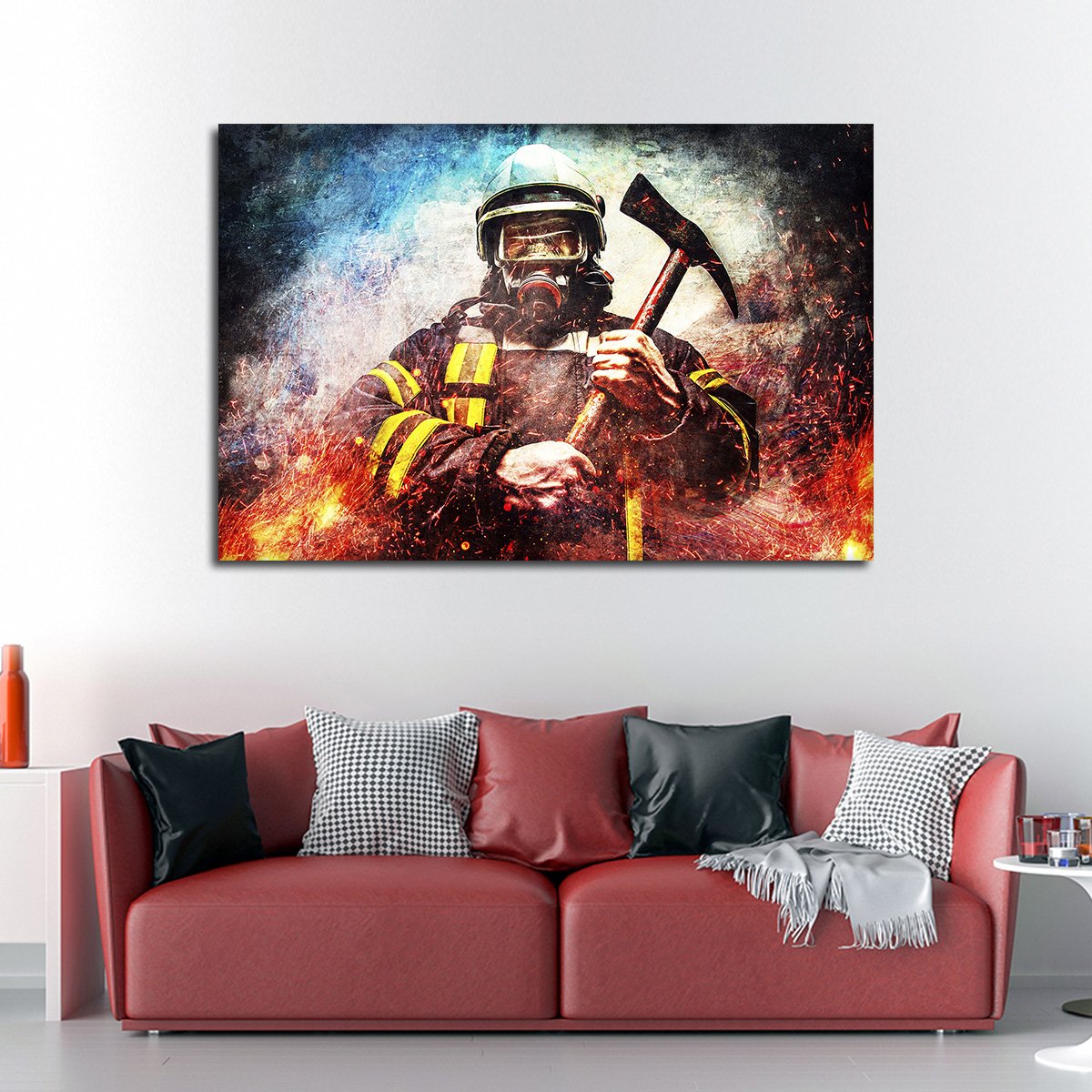 Textured Firefighter Mask Multi Panel Canvas Wall Art