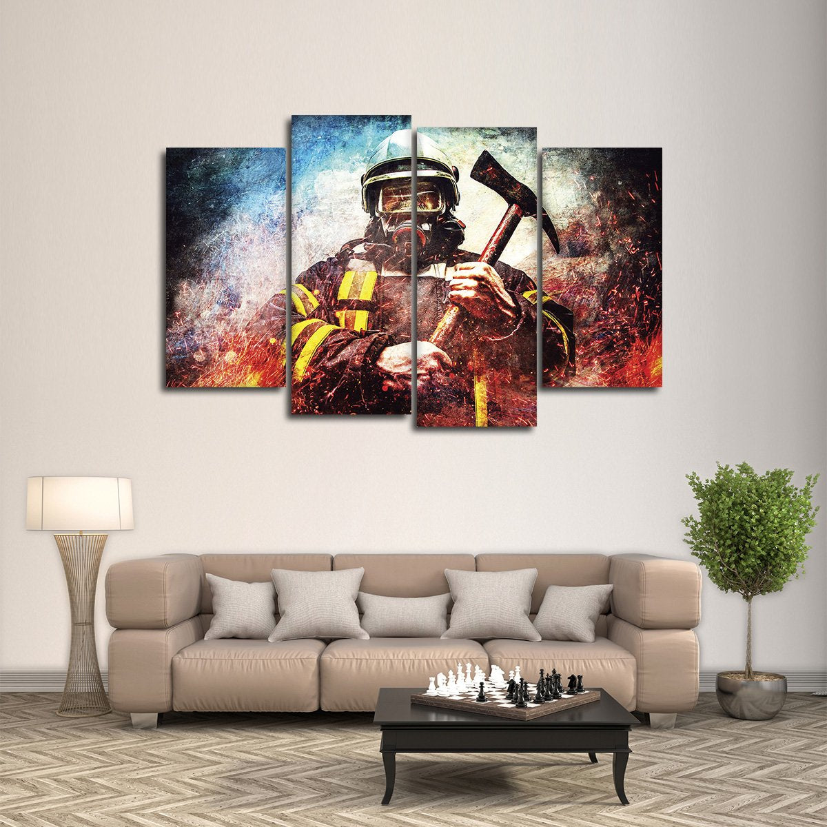 Textured Firefighter Mask Multi Panel Canvas Wall Art