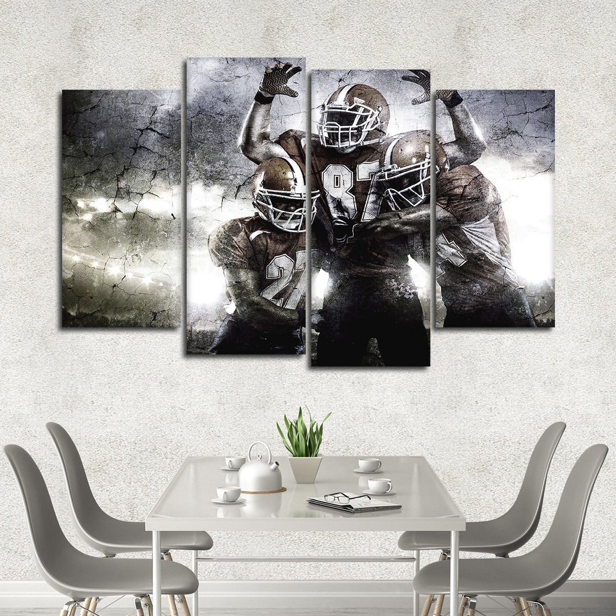 Textured Football Players Multi Panel Canvas Wall Art