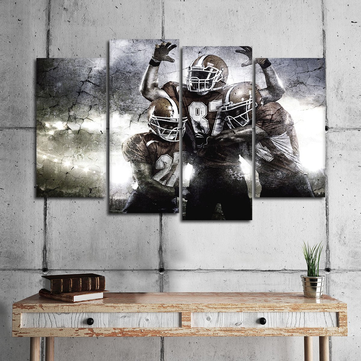 Textured Football Players Multi Panel Canvas Wall Art