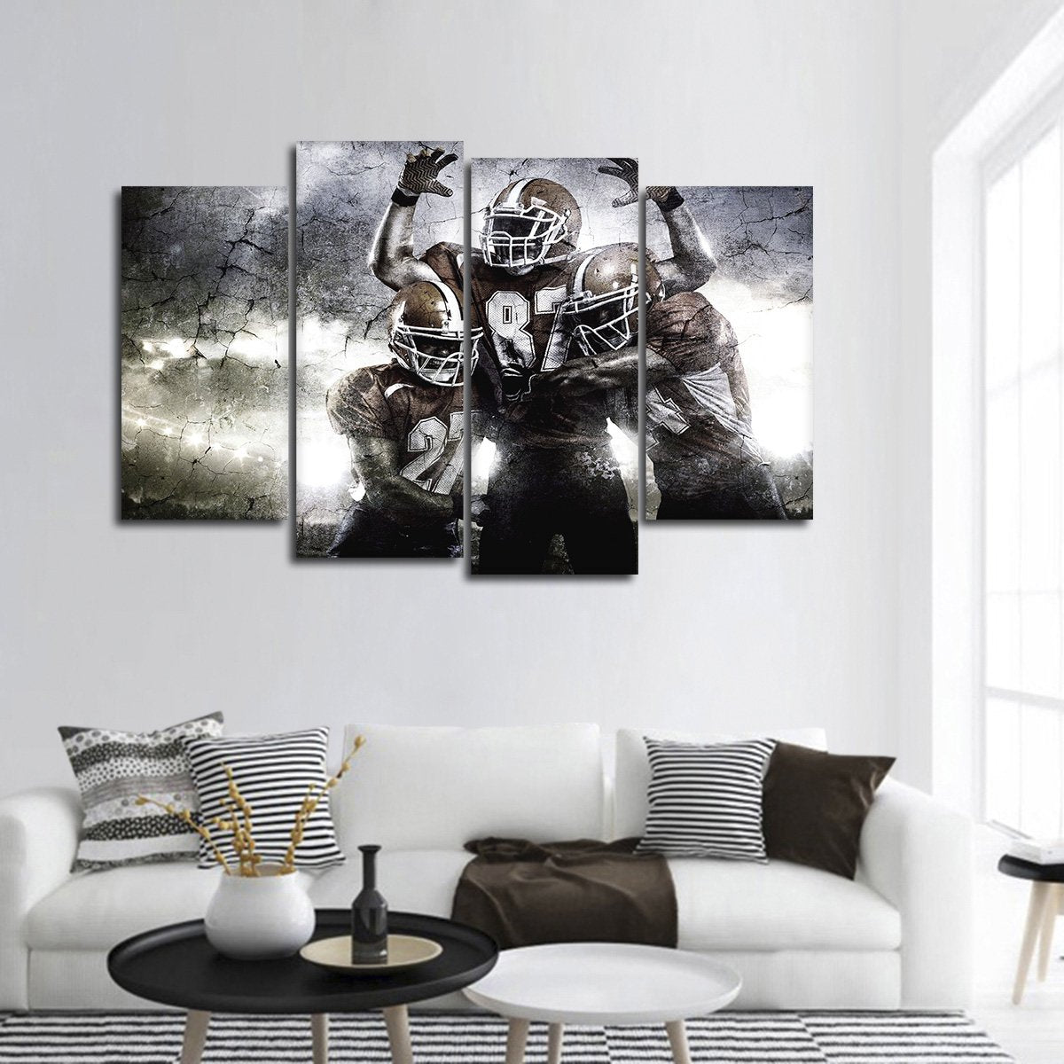 Textured Football Players Multi Panel Canvas Wall Art