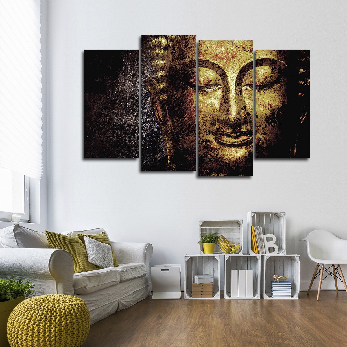 Textured Golden Buddha Multi Panel Canvas Wall Art