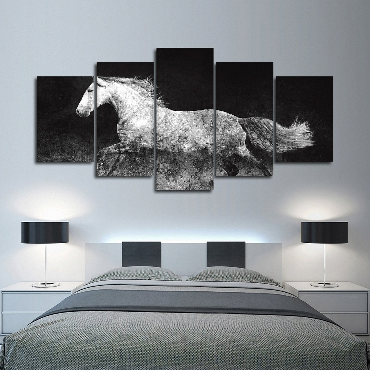 Textured Gray Stallion Multi Panel Canvas Wall Art