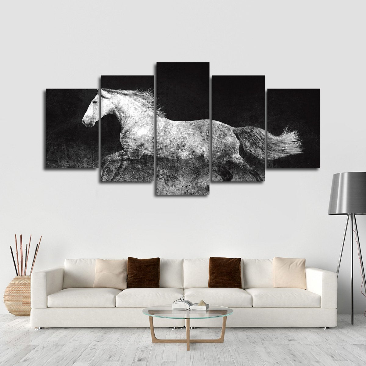 Textured Gray Stallion Multi Panel Canvas Wall Art