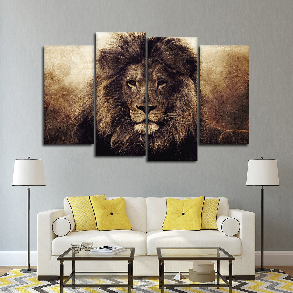 Textured Lions Fame Multi Panel Canvas Wall Art