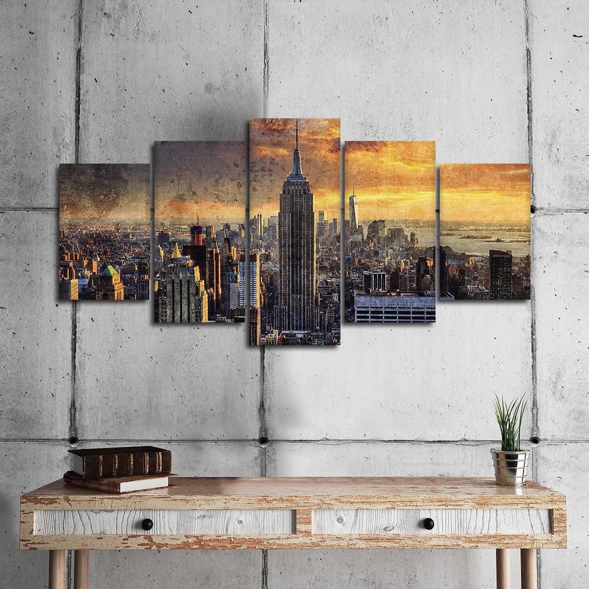 Textured NYC At Sunset Multi Panel Canvas Wall Art