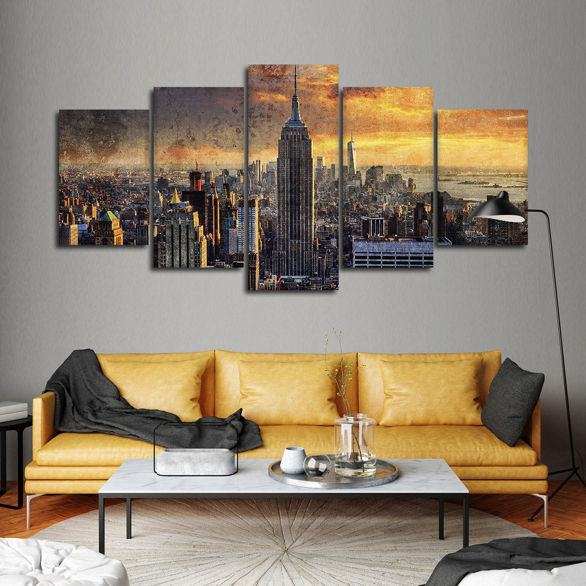 Textured NYC At Sunset Multi Panel Canvas Wall Art