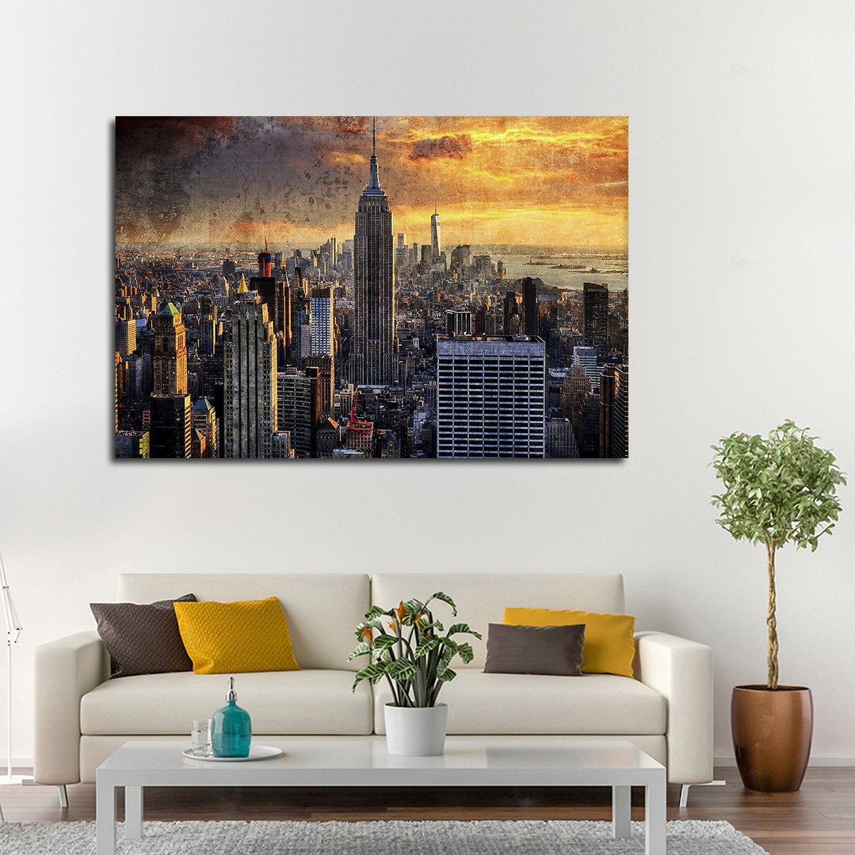 Textured NYC At Sunset Multi Panel Canvas Wall Art
