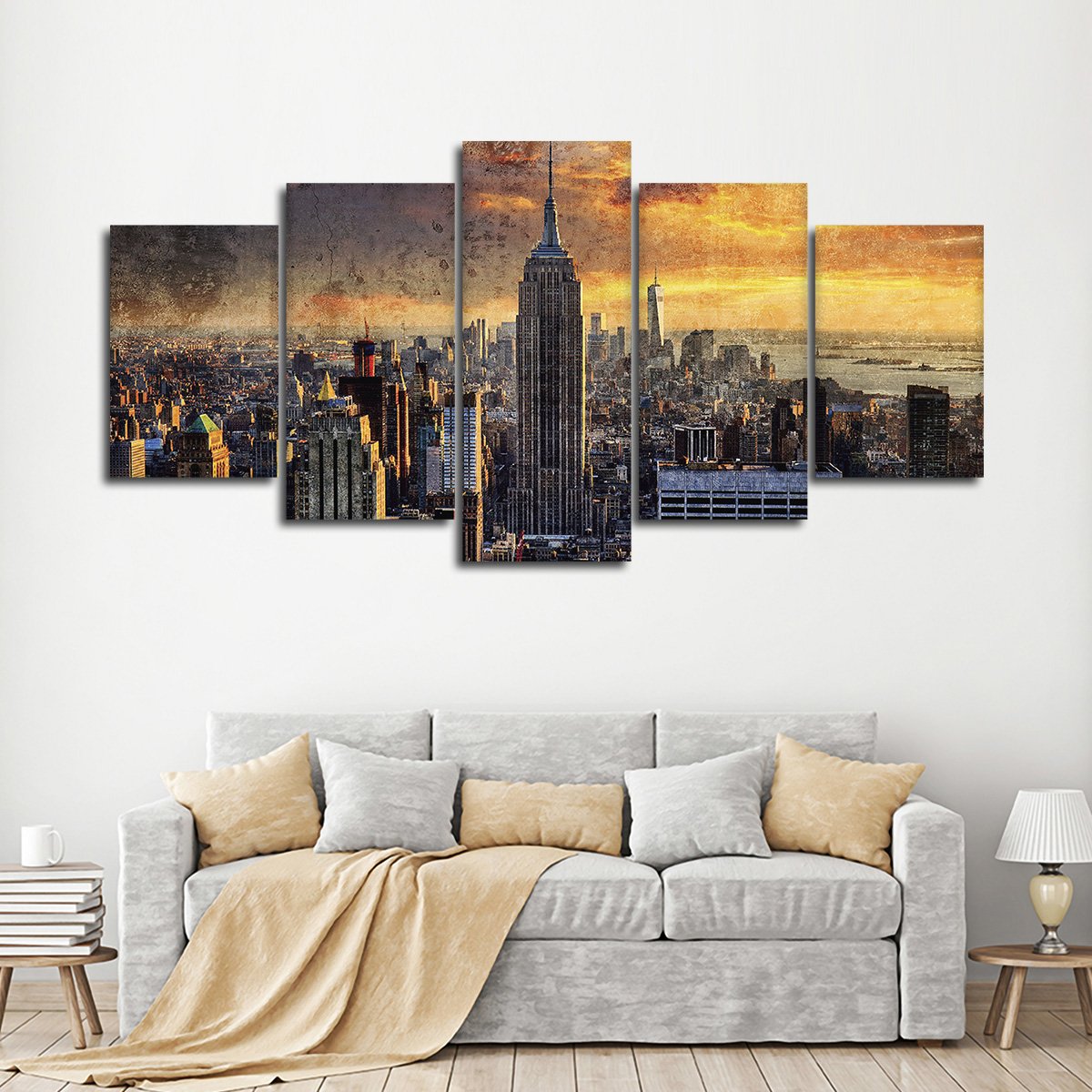 Textured NYC At Sunset Multi Panel Canvas Wall Art