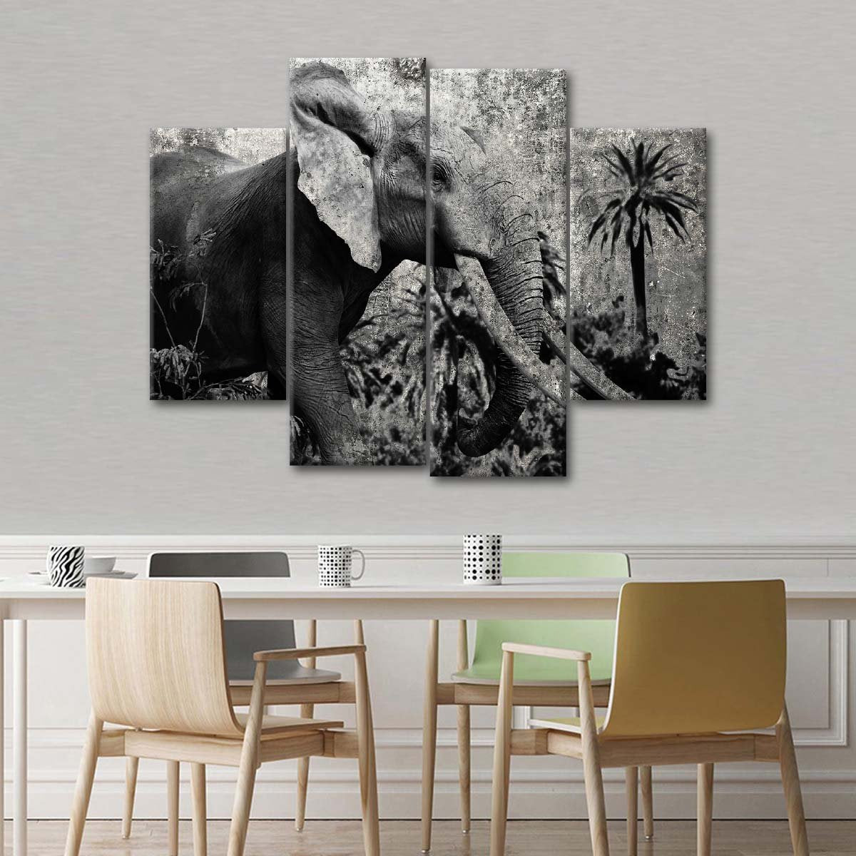 Textured Prime Elephant Multi Panel Canvas Wall Art