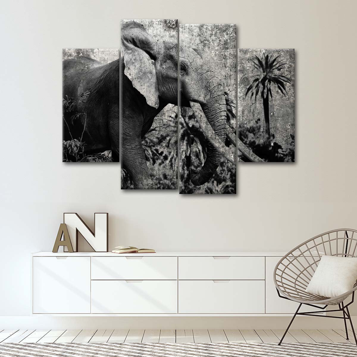 Textured Prime Elephant Multi Panel Canvas Wall Art