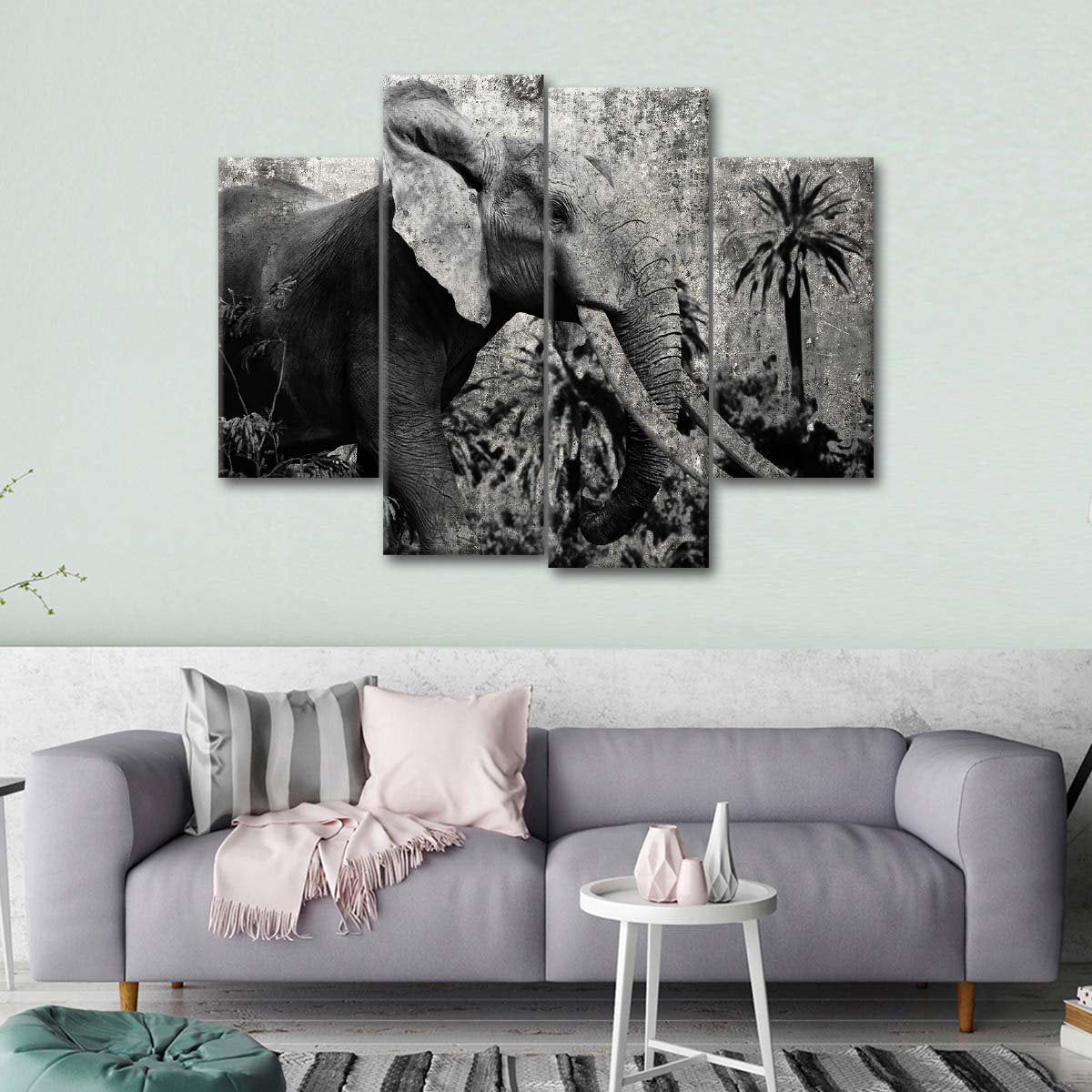 Textured Prime Elephant Multi Panel Canvas Wall Art
