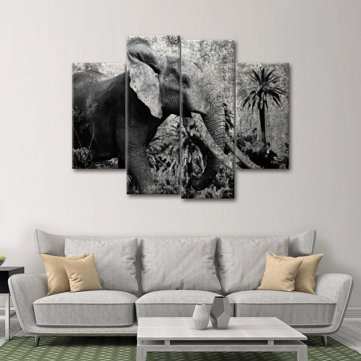 Textured Prime Elephant Multi Panel Canvas Wall Art
