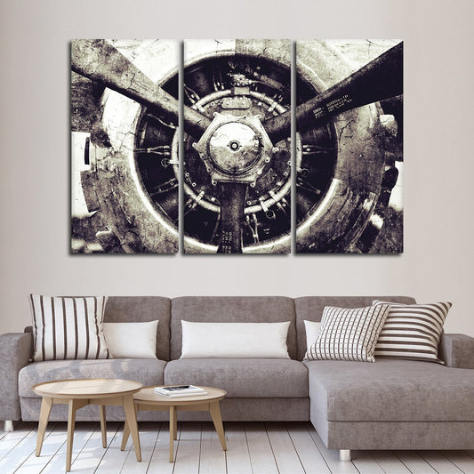 Textured Retro Engine Multi Panel Canvas Wall Art