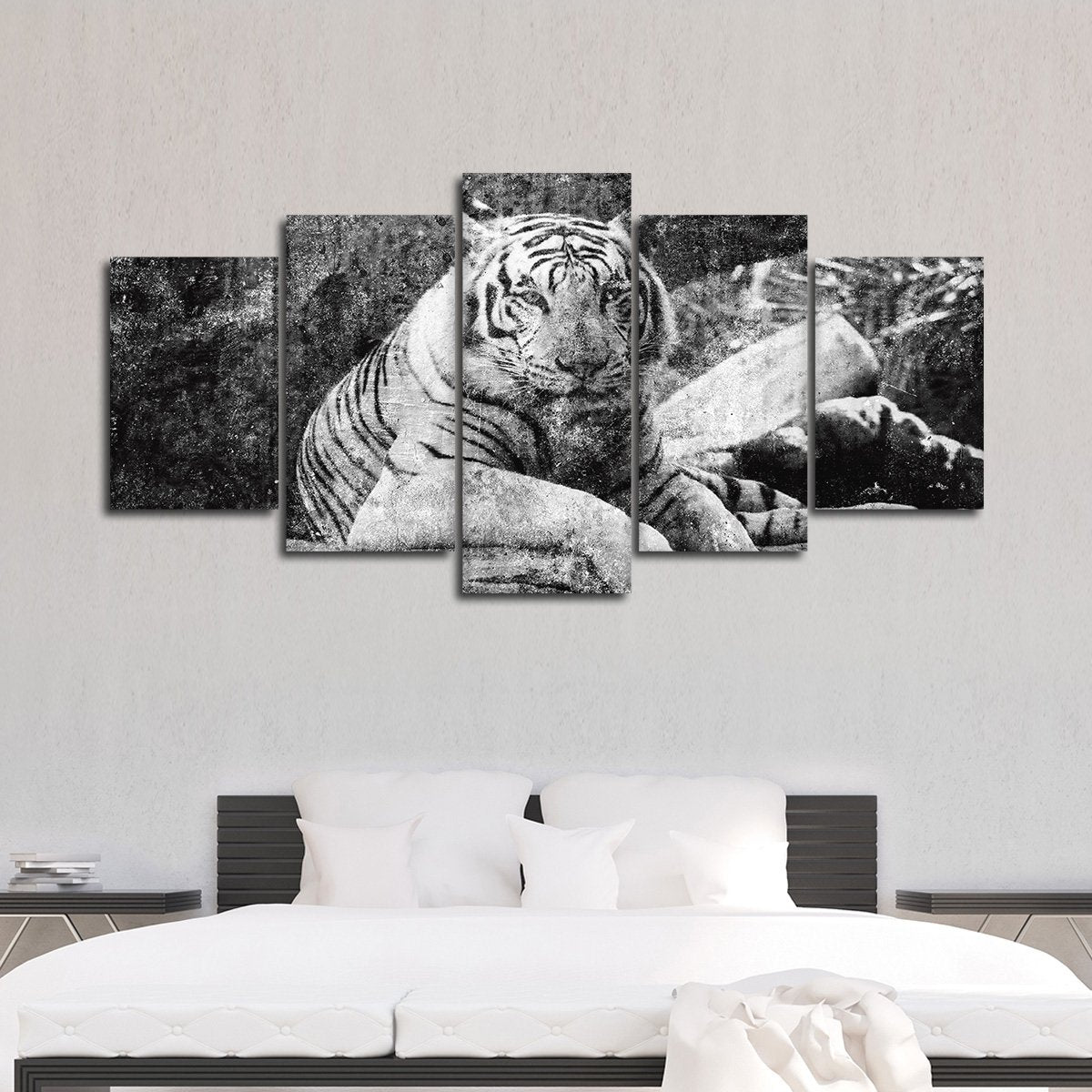 Textured White Tiger Multi Panel Canvas Wall Art