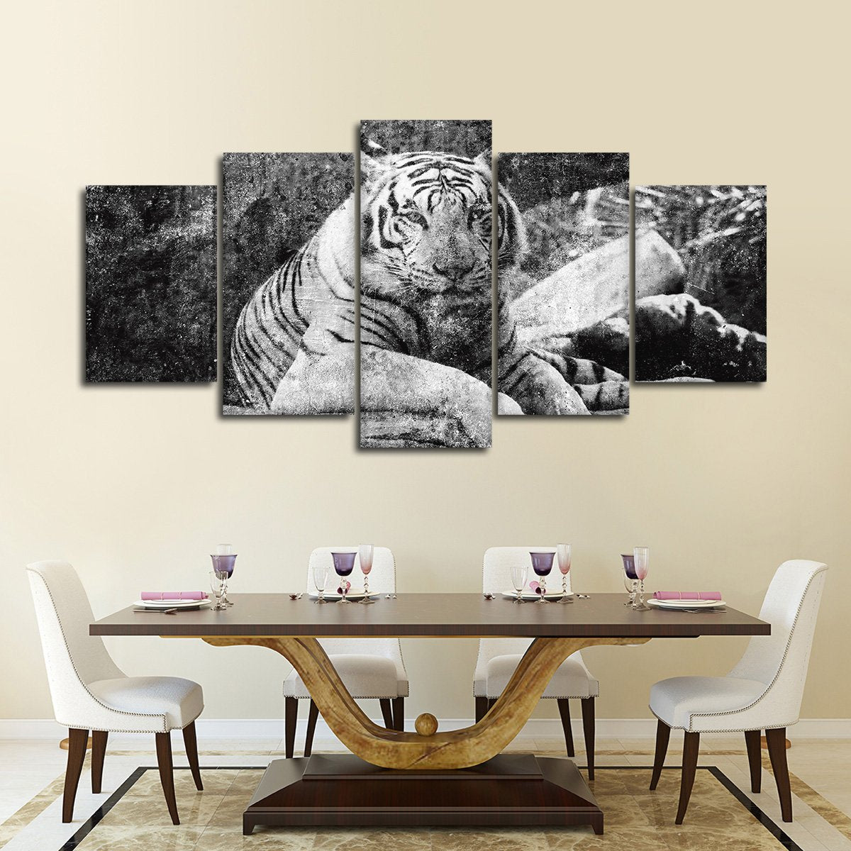 Textured White Tiger Multi Panel Canvas Wall Art