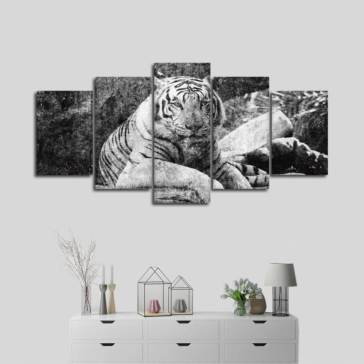 Textured White Tiger Multi Panel Canvas Wall Art
