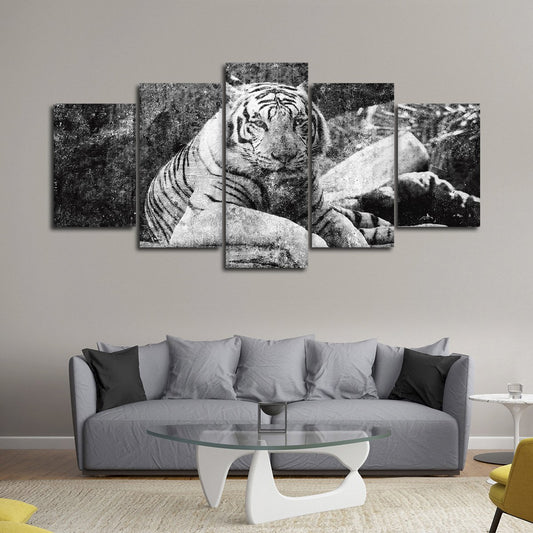 Textured White Tiger Multi Panel Canvas Wall Art