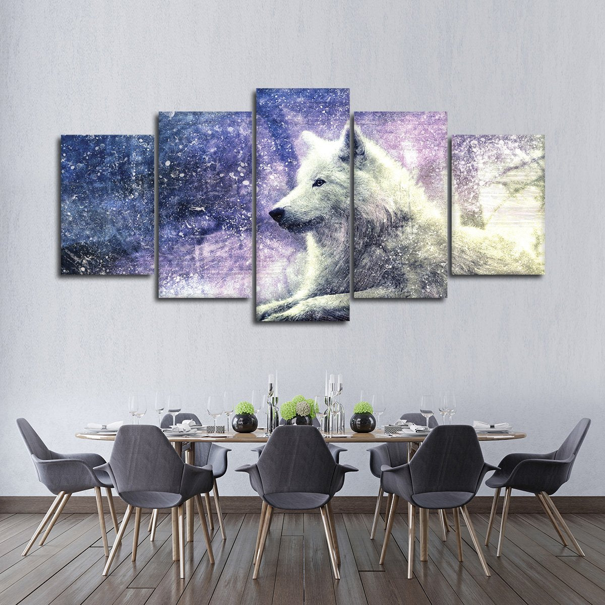Textured White Wolf Multi Panel Canvas Wall Art