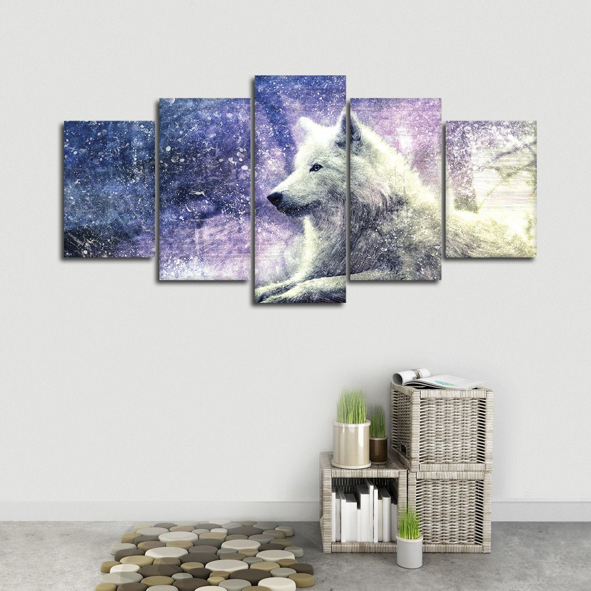 Textured White Wolf Multi Panel Canvas Wall Art