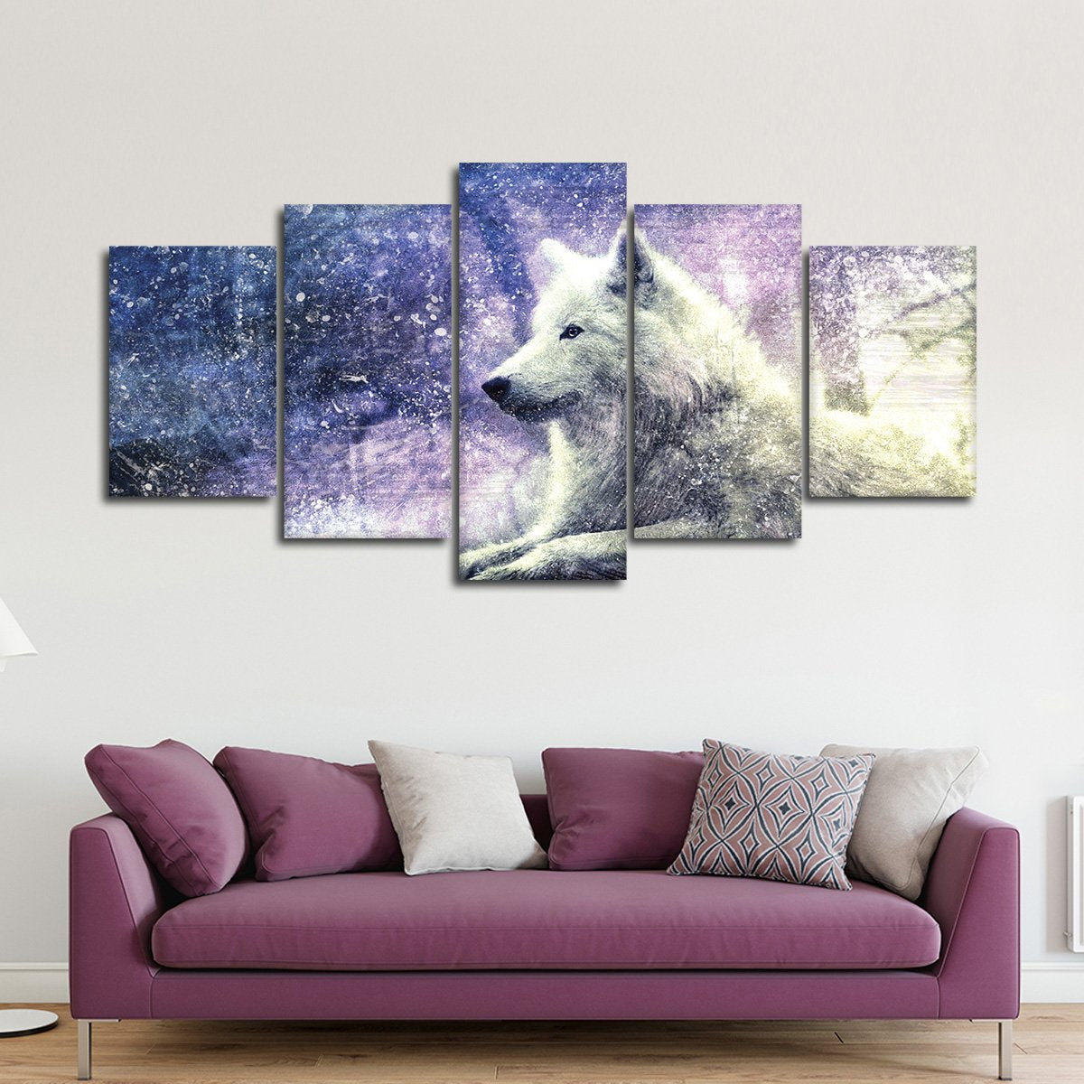 Textured White Wolf Multi Panel Canvas Wall Art