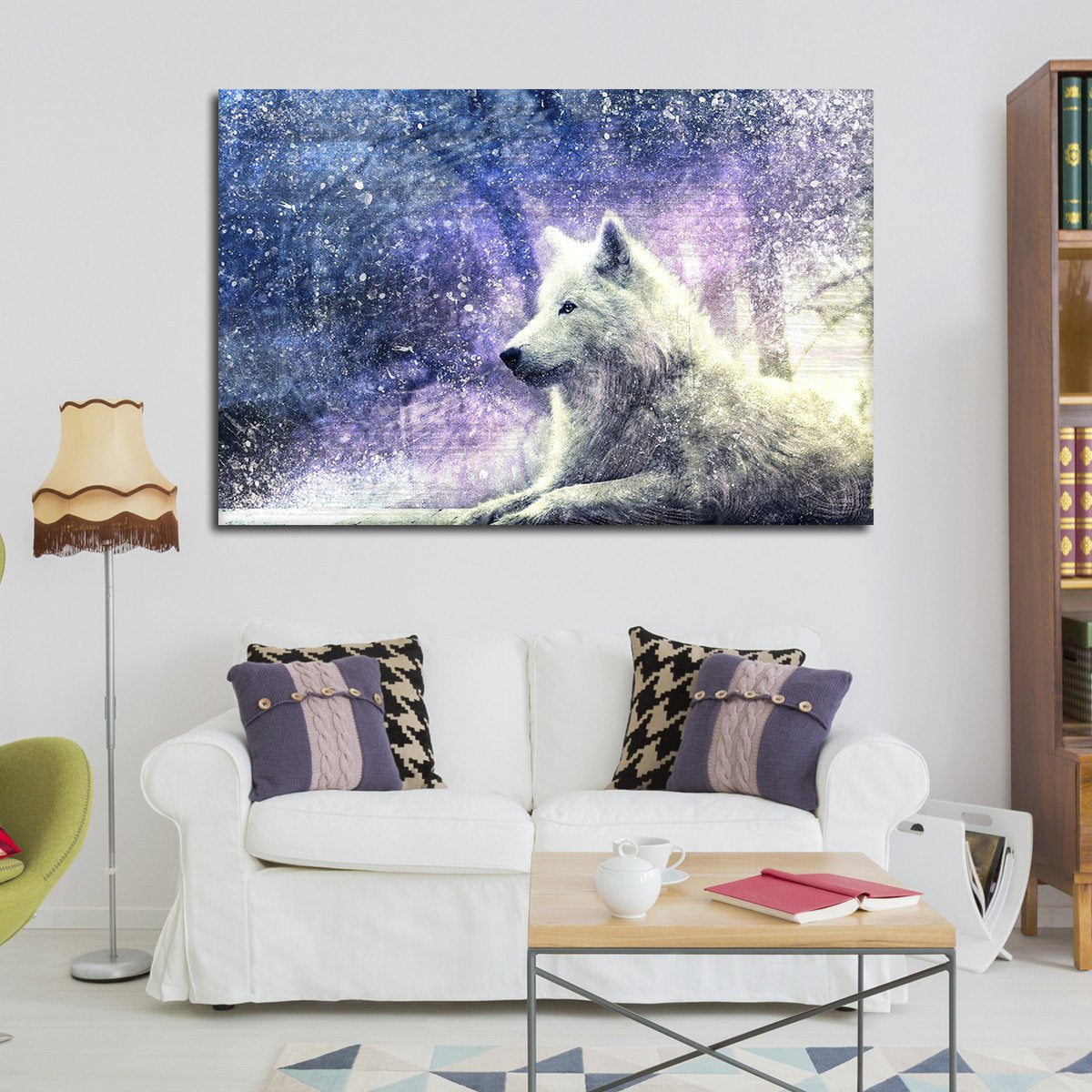 Textured White Wolf Multi Panel Canvas Wall Art